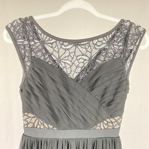 Eclipse Black Evening Cocktail Party Dress with Lace and Capped Sleeves - Picture 2 of 10